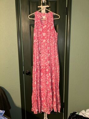 Sleeveless Floral Tiered Maxi Dress in Pink by Unknown